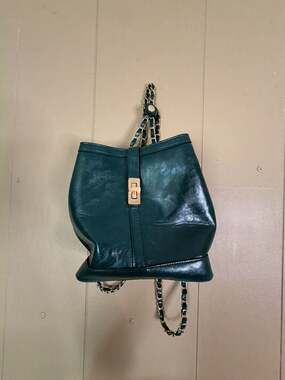 MADE Korea Dark Green Faux Leather Chain Strap Bucket Bag